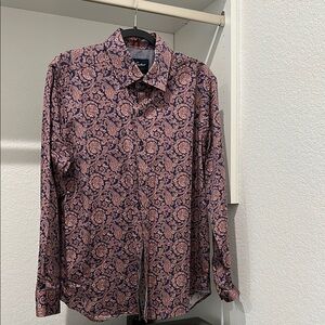 Robert Graham Blue and Pink Casual Button Down Shirt with Paisley Design